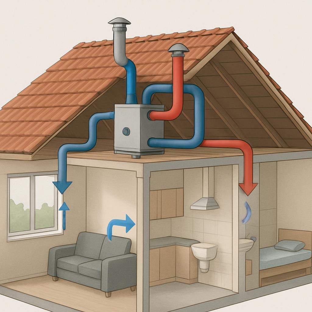 Positive Input Ventilation (PIV) unit installed by PRBGE in a South Wales home to reduce condensation and mould