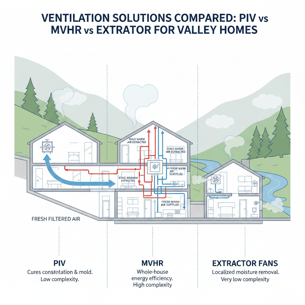 Ventilation solutions PIV vs MVHR vs extractor fans